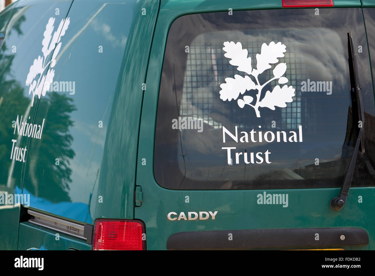 National Trust logo on a vehicle at Brancaster Millennium Activity Centre, Norfolk. Stock Photo