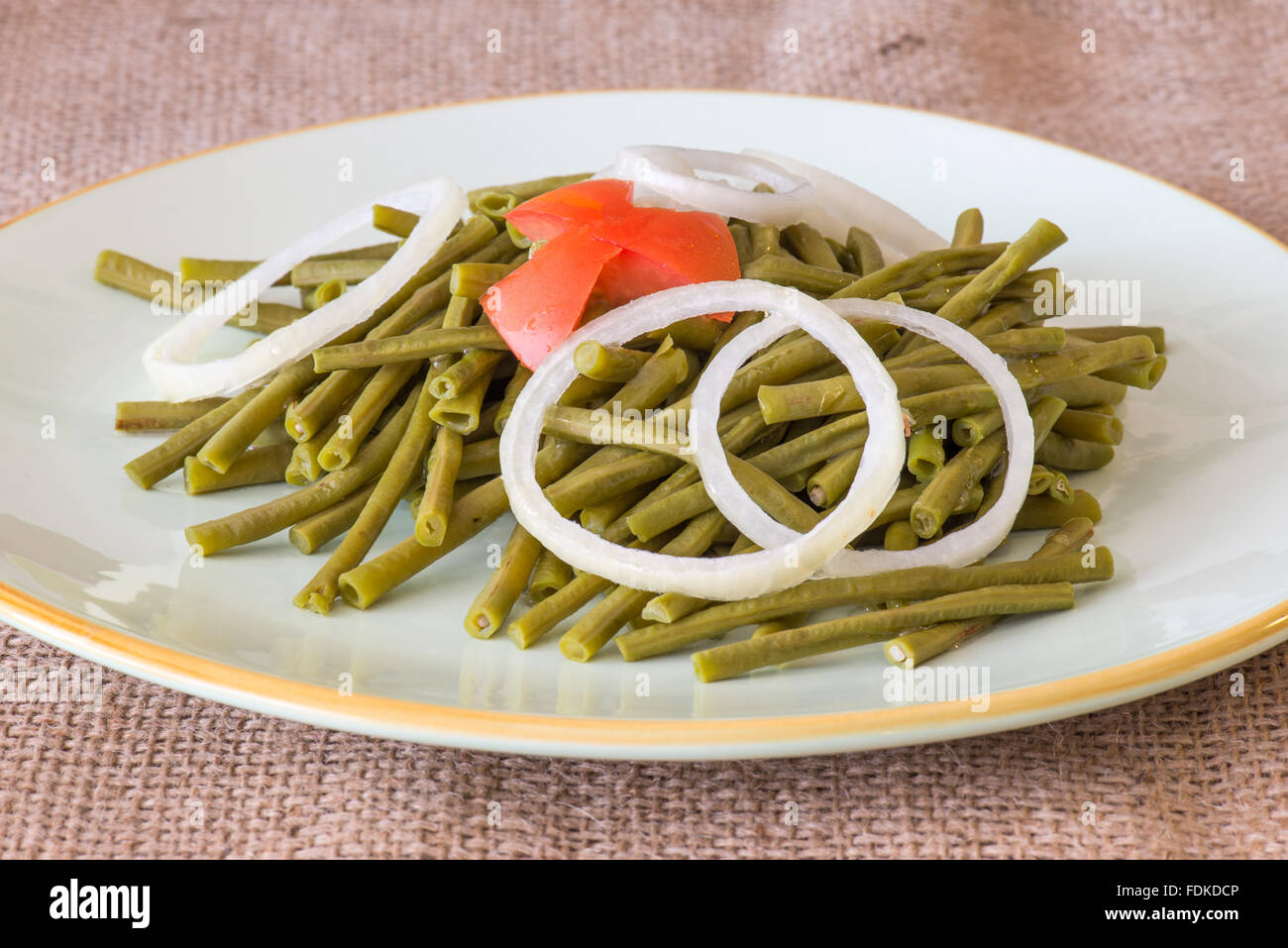 Cooked long Chinese green beans. Delicious salad that only uses oil and