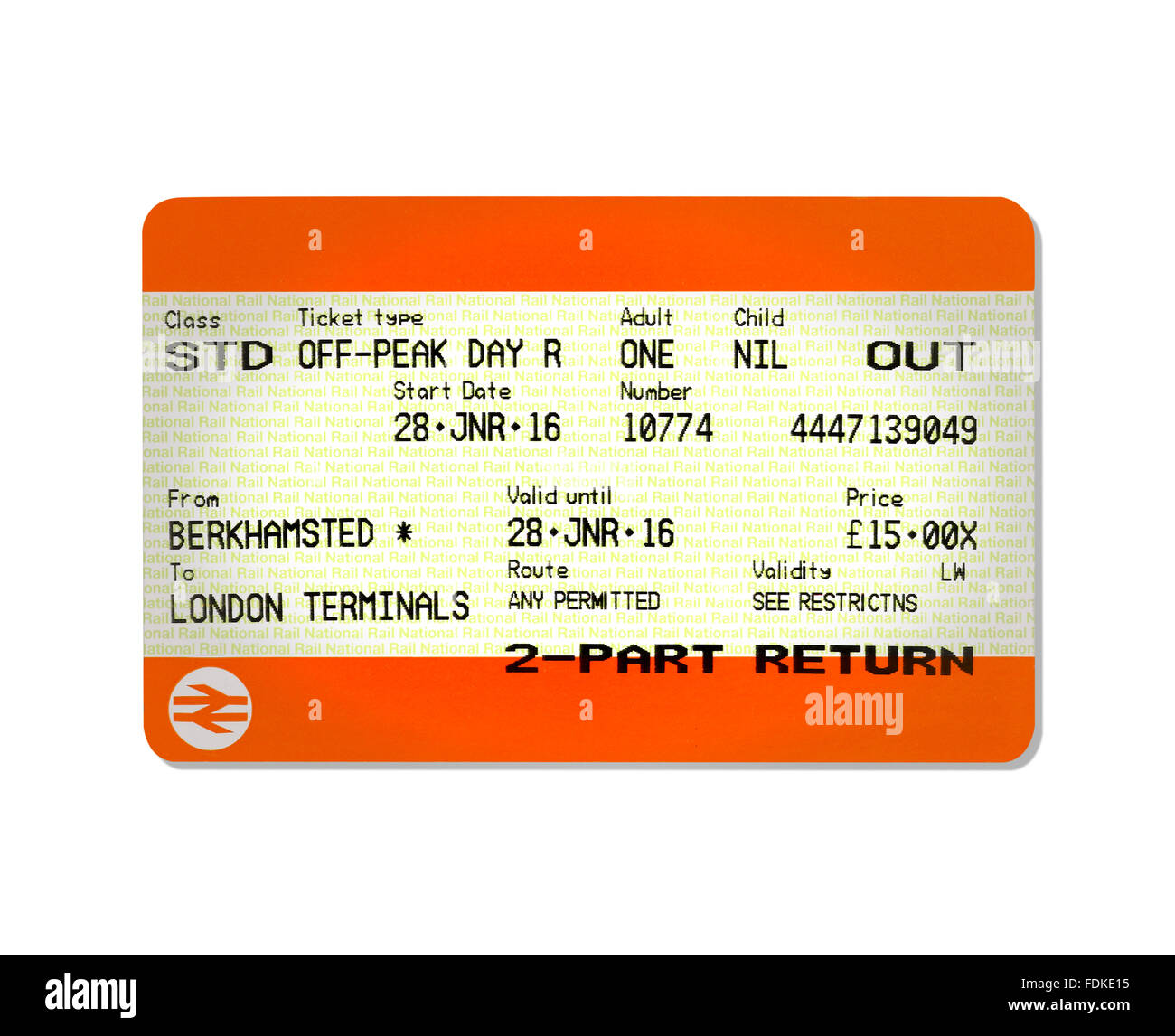 An outbound train ticket Stock Photo