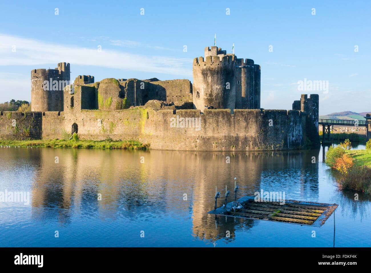 Caerphilly castle a Medieval castle with moat in Caerphilly Glamorgan South Wales GB UK EU Europe Stock Photo