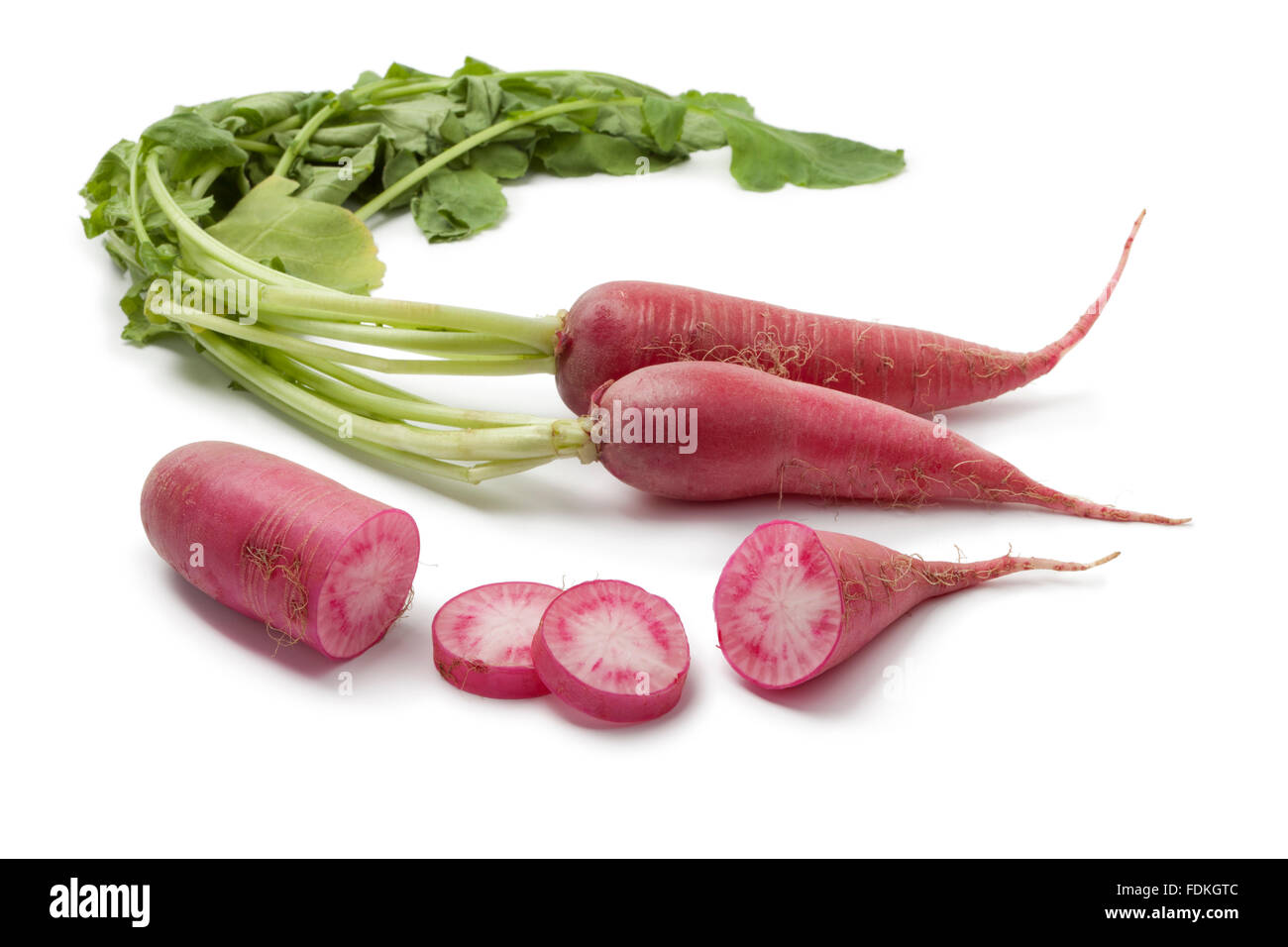 Fresh red Radish and slices on white background Stock Photo