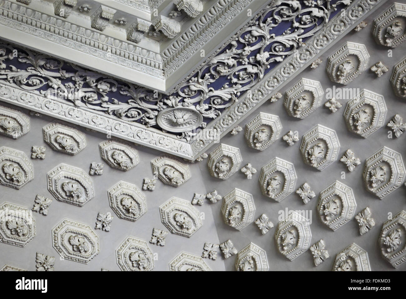 Detail Of The Plasterwork Ceiling And Cove In The Saloon At