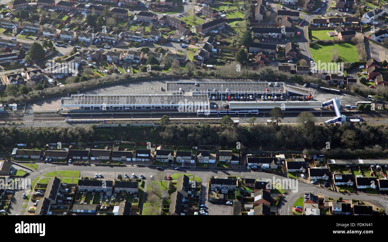 aerial view of Bicester Town Railway Station, Oxfordshire, UK Stock Photo