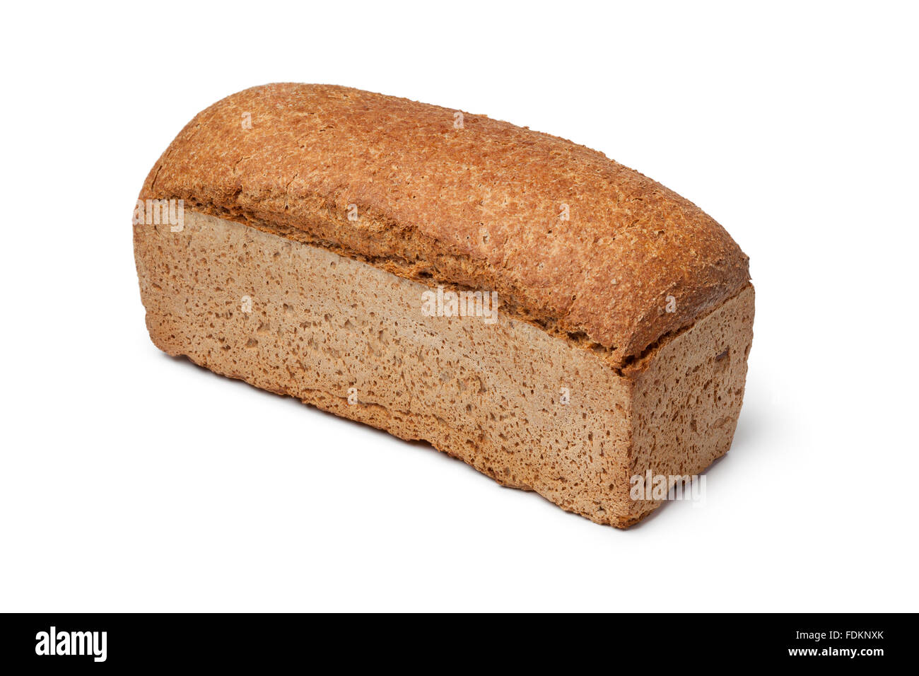 Whole loaf of spelt bread on white background Stock Photo
