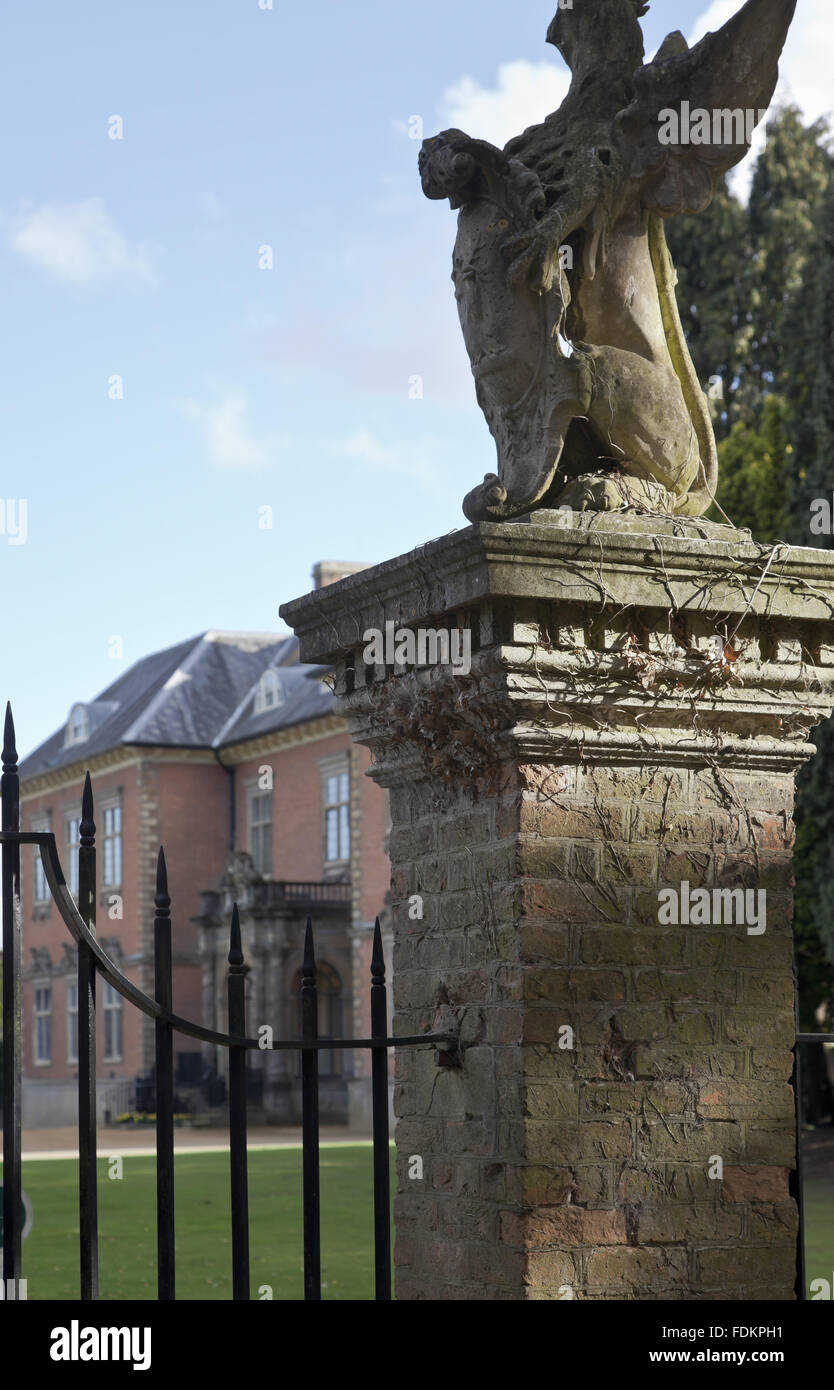 Griffin sculpture on the gatepost at Tredegar House, Newport, South