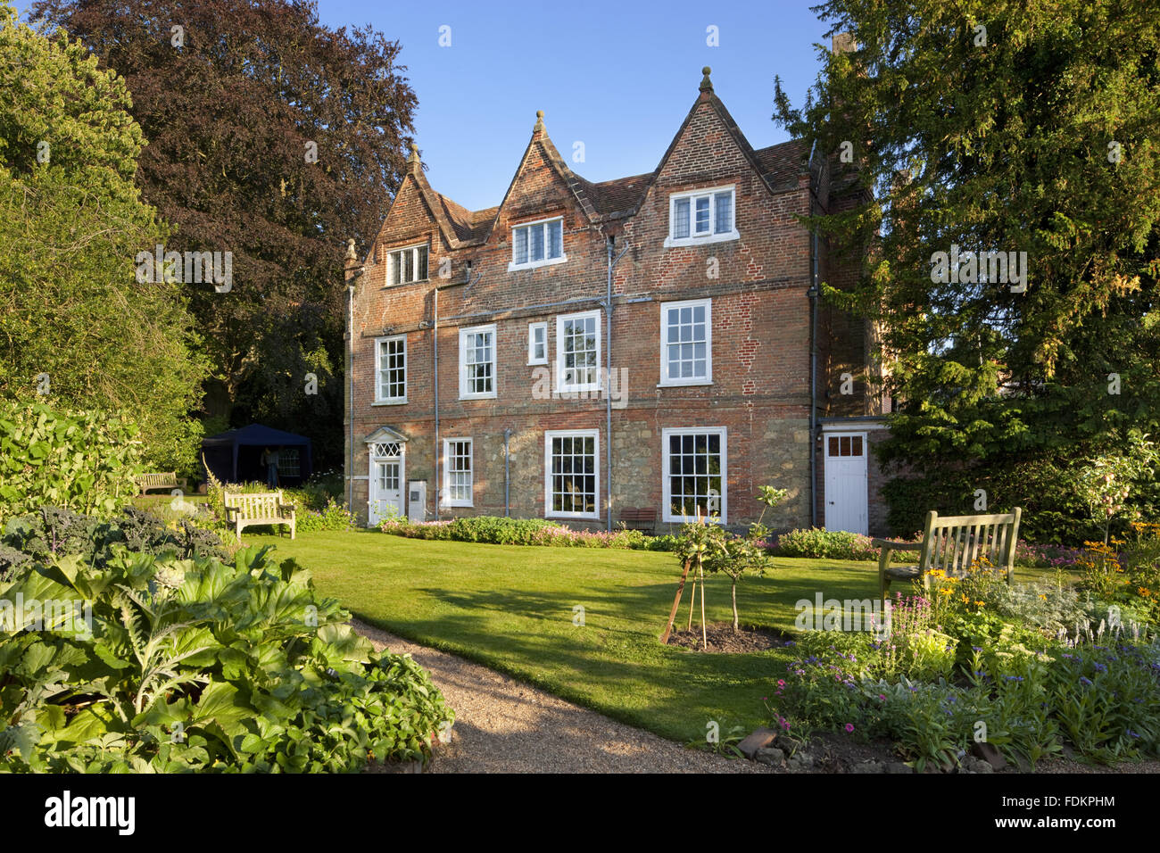 Rear lawn and north front at Quebec House, Westerham, Kent. The house