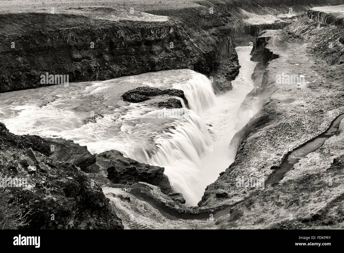Gullfoss Waterfall in Iceland, part of the Golden Circle tourist route on the volcanic island. Stock Photo