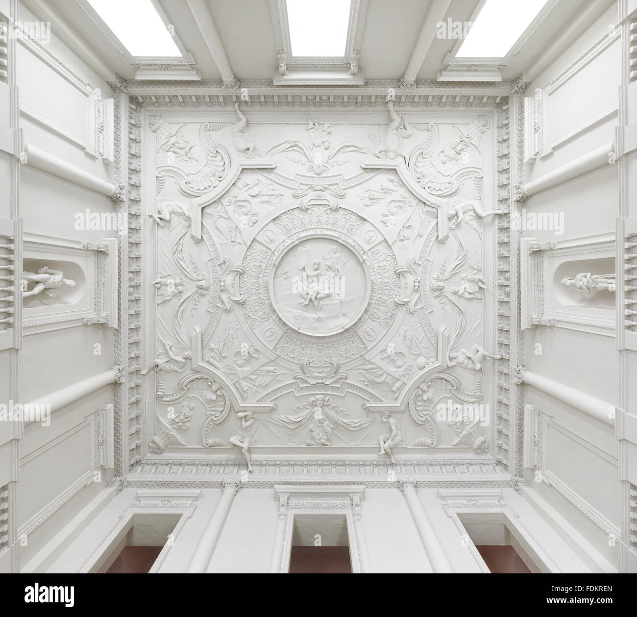 The plasterwork ceiling in the Entrance Hall at Clandon Park, Surrey ... - Plaster Work Ceiling Designs