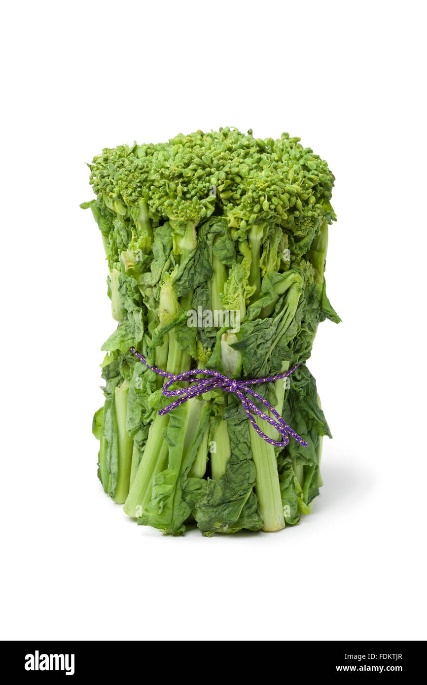 Fresh Japanese baby broccolini on white background Stock Photo