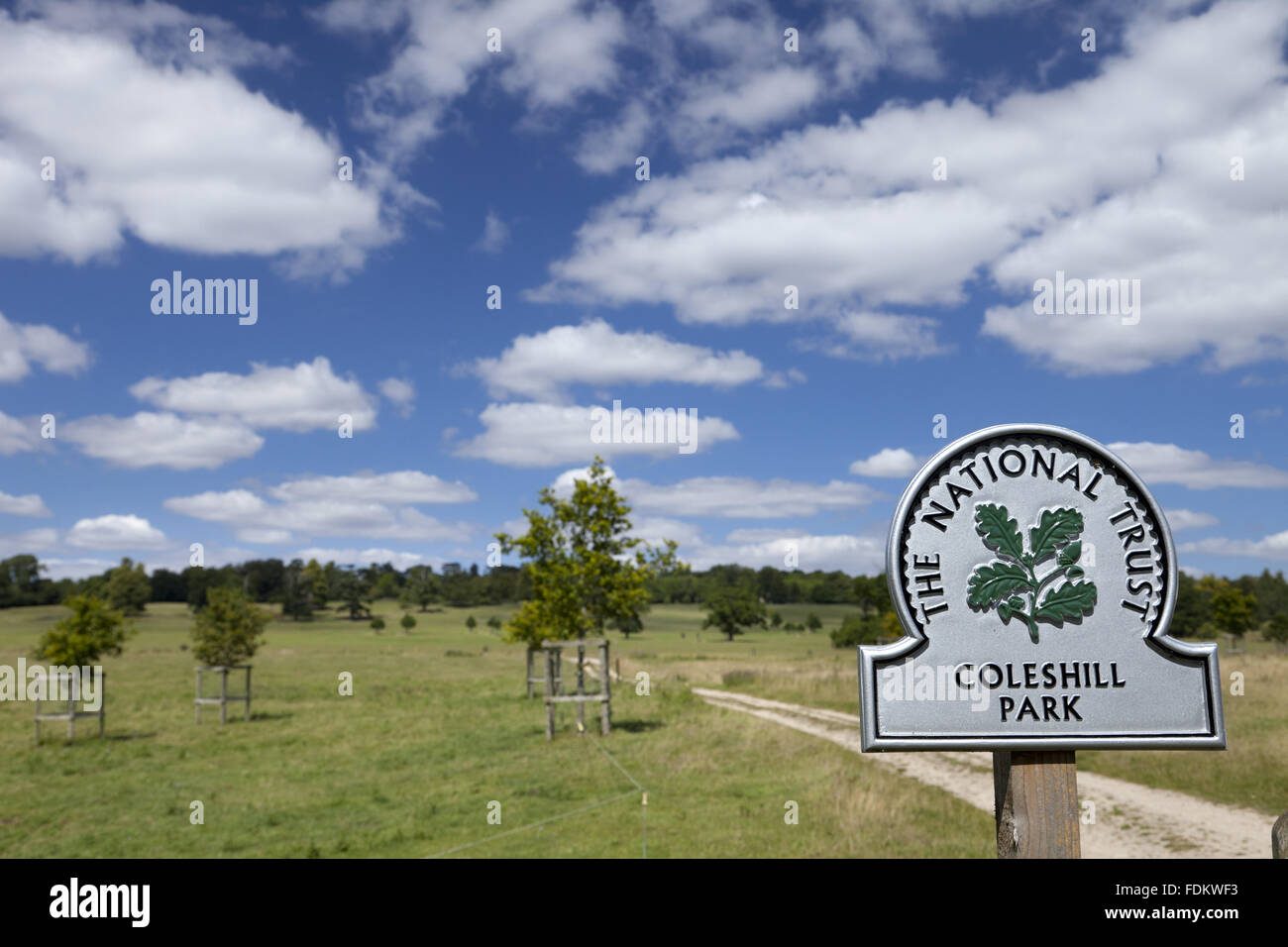 National Trust omega sign at Coleshill Park, Oxfordshire Stock Photo