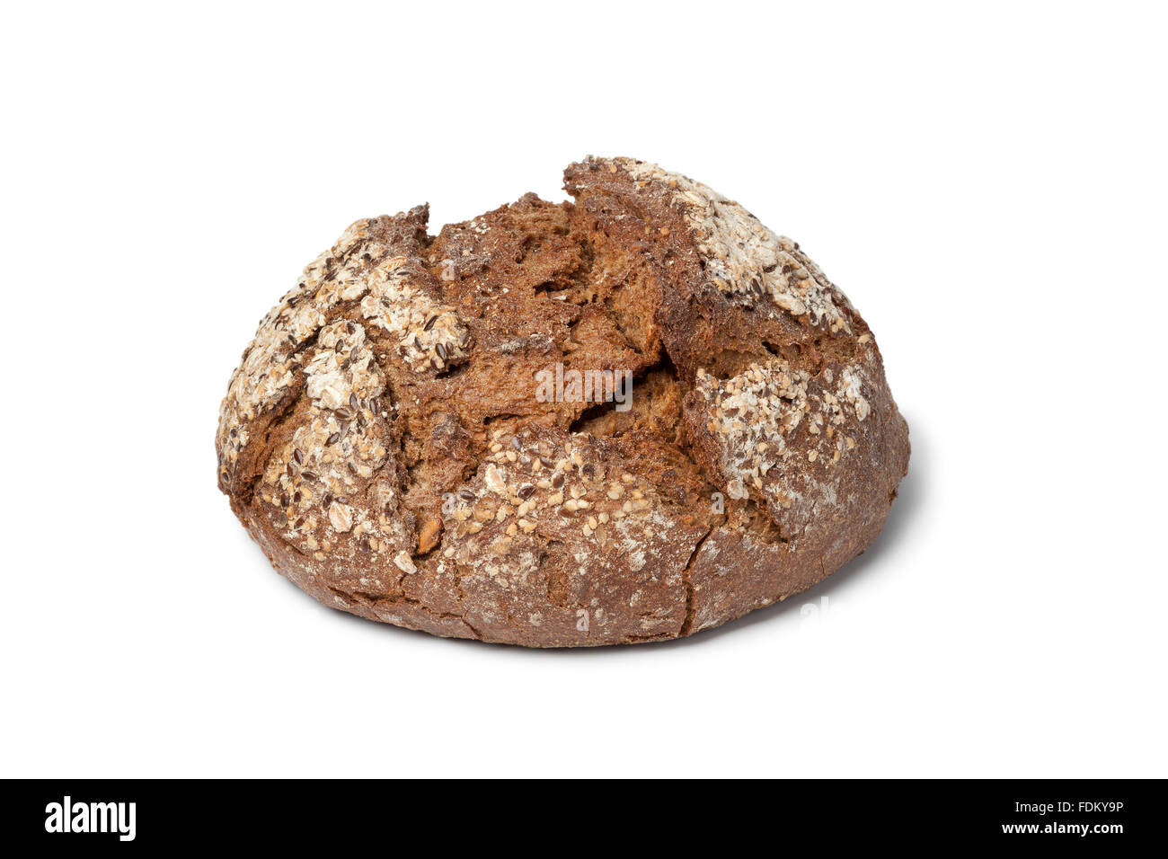 Loaf of fresh multi grain farmers bread on white background Stock Photo