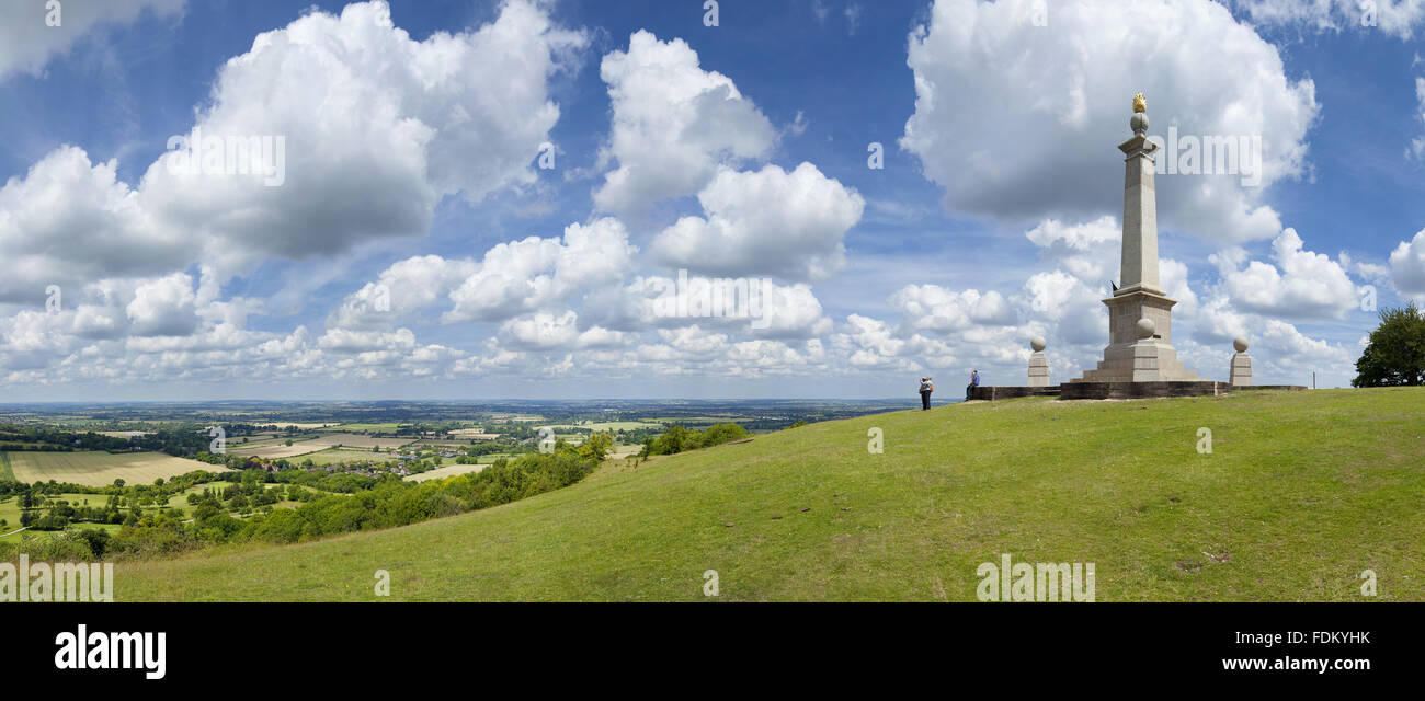 Boer War monument (not National Trust), and view north from Coombe Hill, Buckinghamshire, in July. The monument is owned by Buckinghamshire County Council. Stock Photo