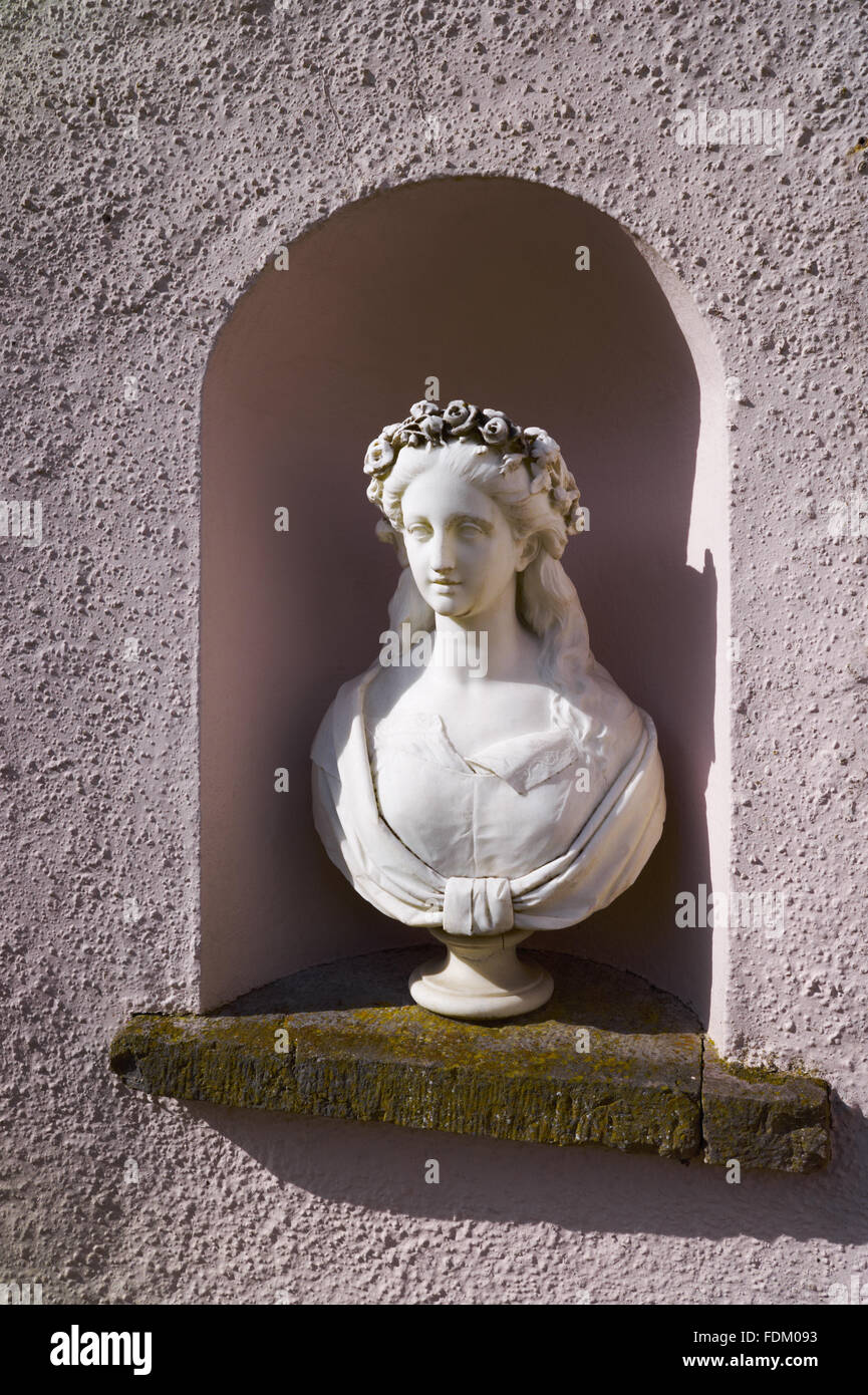Summer, a bust by Christopher Hewetson in a niche on the curved screen wall at Ardress House, County Armagh. Stock Photo