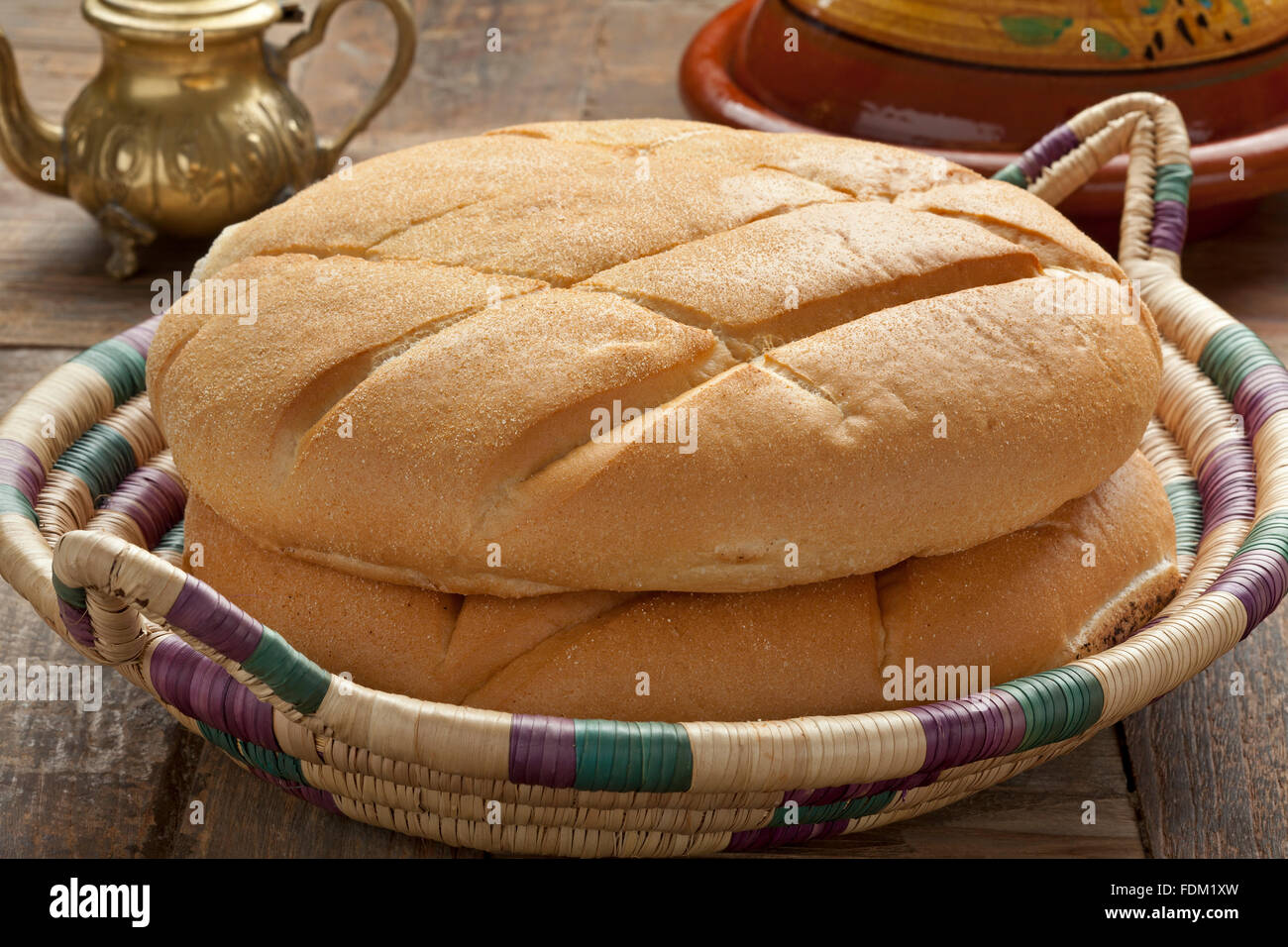 Moroccan fresh bread in a basket Stock Photo