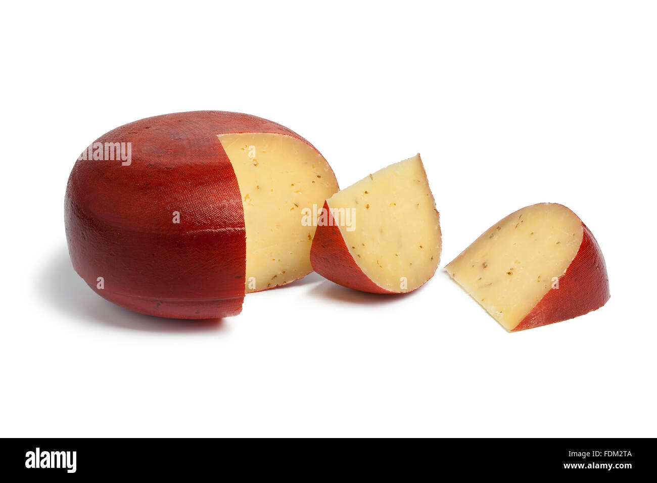 Dutch low fat cumin farmers cheese on white background Stock Photo Alamy