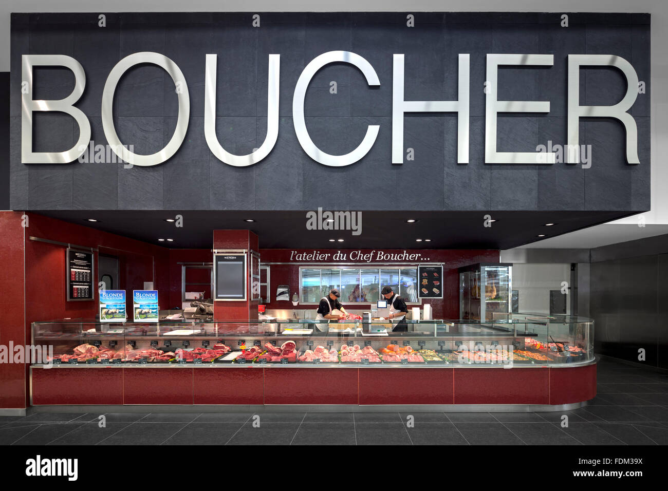 The meat counter in a shopping center (France). Stock Photo
