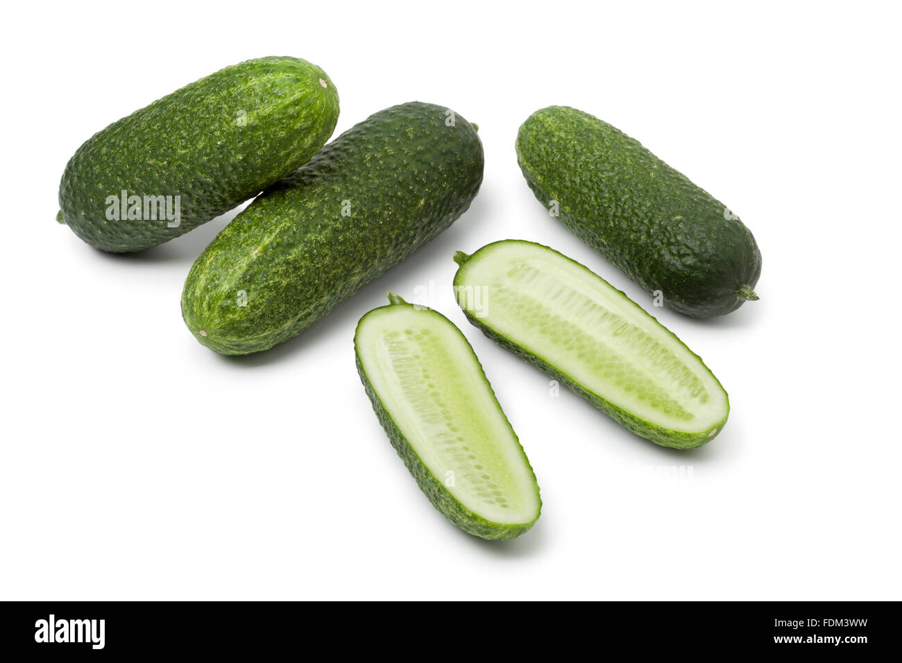 Fresh homegrown organic cucumbers on white background Stock Photo