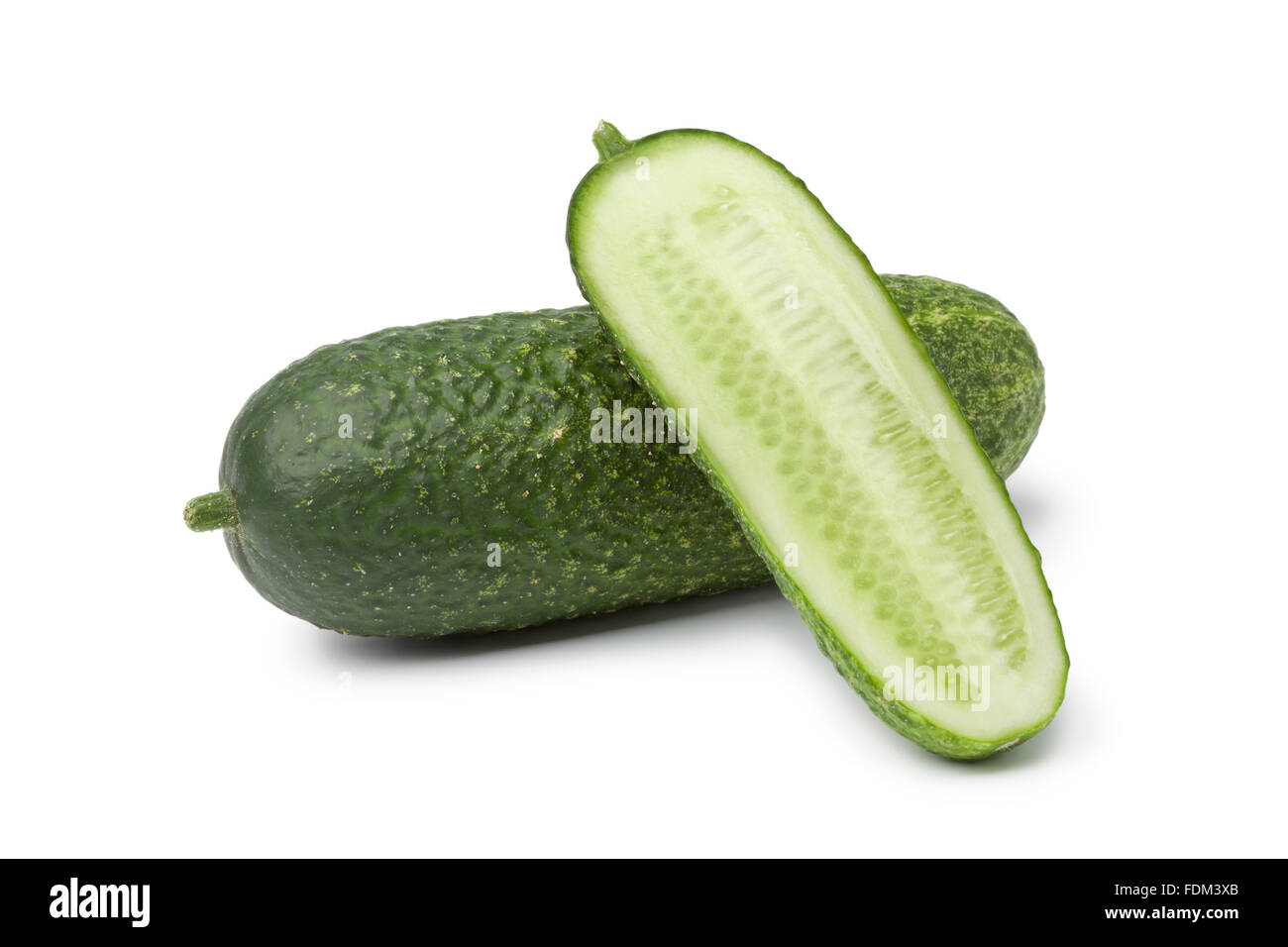 Homegrown fresh organic cucumbers on white background Stock Photo