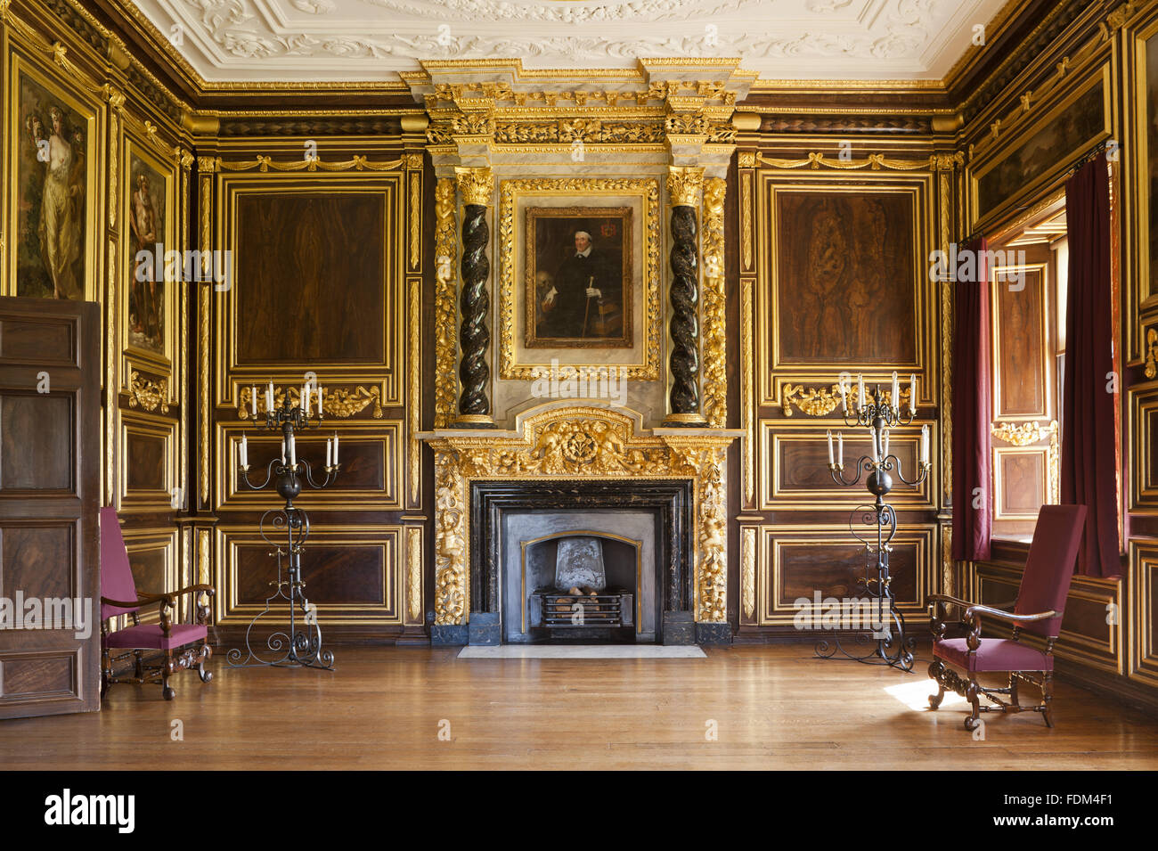 The Gilt Room at Tredegar House, Newport, South Wales. This seventeenth century reception room is richly decorated with gilded wood. Stock Photo