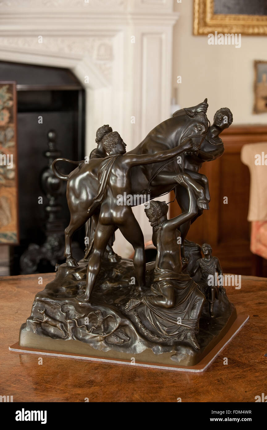 The Farnese Bull, bronze, Italian School, 17th century, in the Great Hall at Felbrigg Hall, Norfolk. NT Inventory number: 1399475 Stock Photo