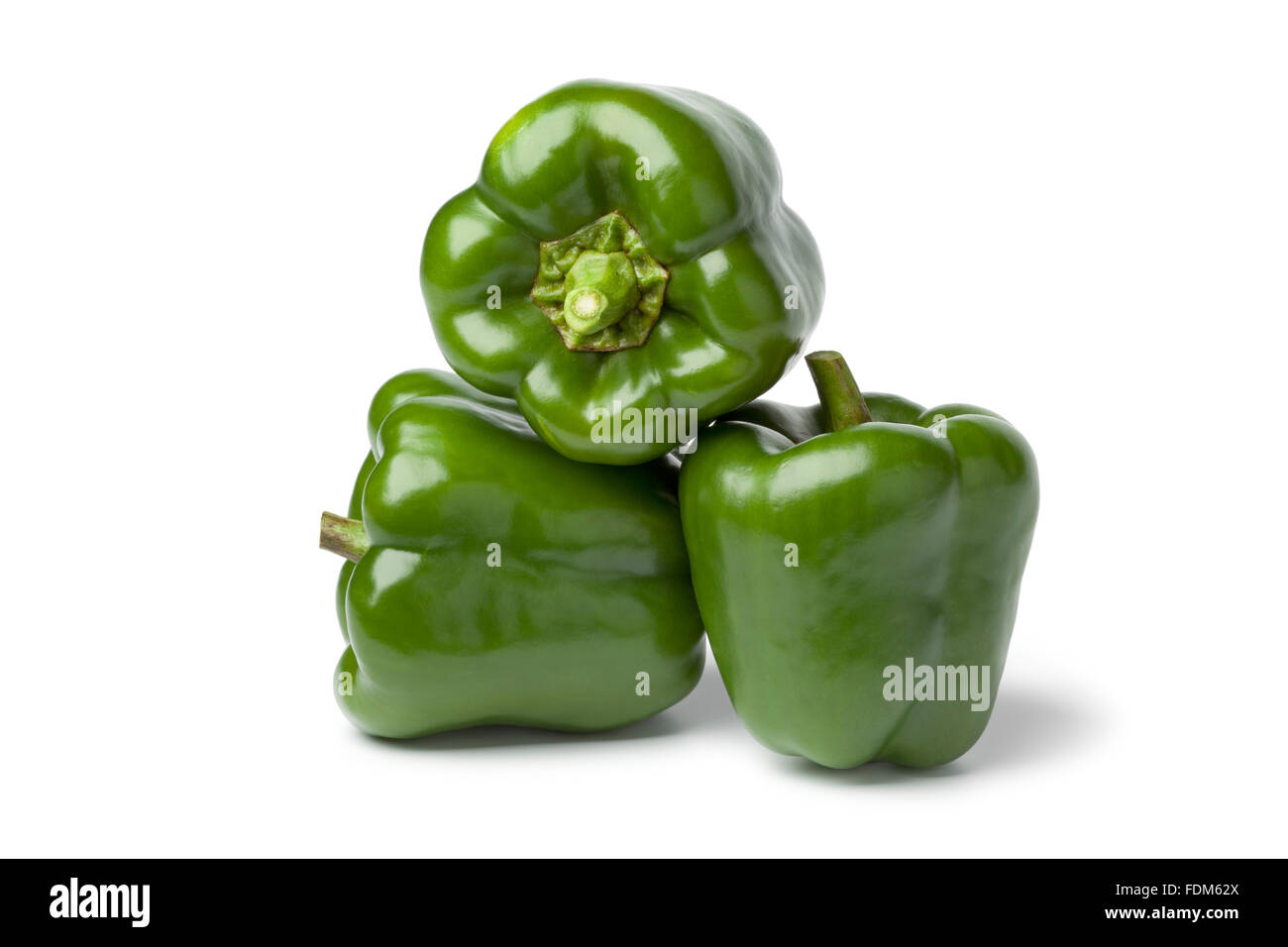 Fresh green bell peppers on white background Stock Photo