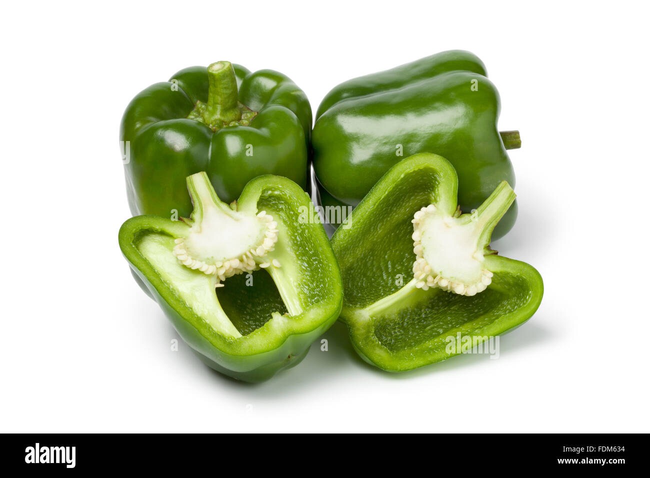 Fresh green bell peppers on white background Stock Photo