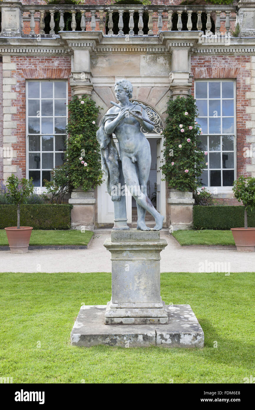 C18th lead statue of a shepherd by John Van Nost on the Orangery Terrace at Powis Castle and Garden, Welshpool, Powys. Stock Photo