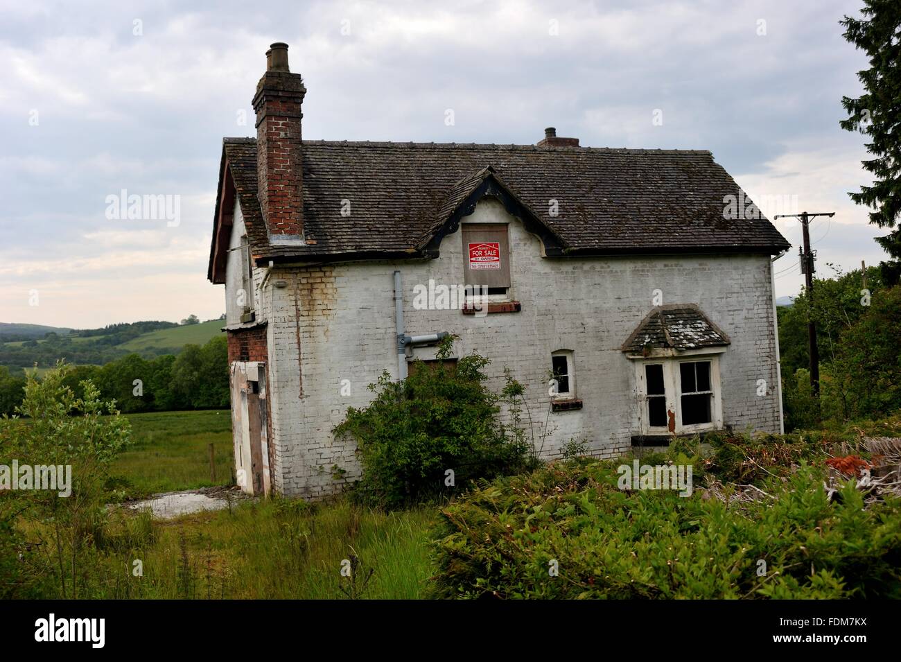 Cynghordy station. Derelict house, possibly former railway house. Cynghordy, Carmarthenshire, Wales, UK. Stock Photo