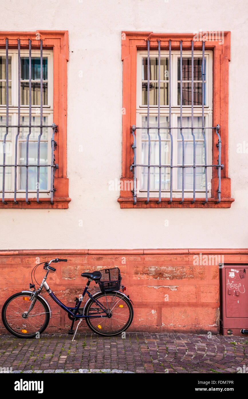 A bicycle outside the Musicology Department of Heidelberg University. Stock Photo