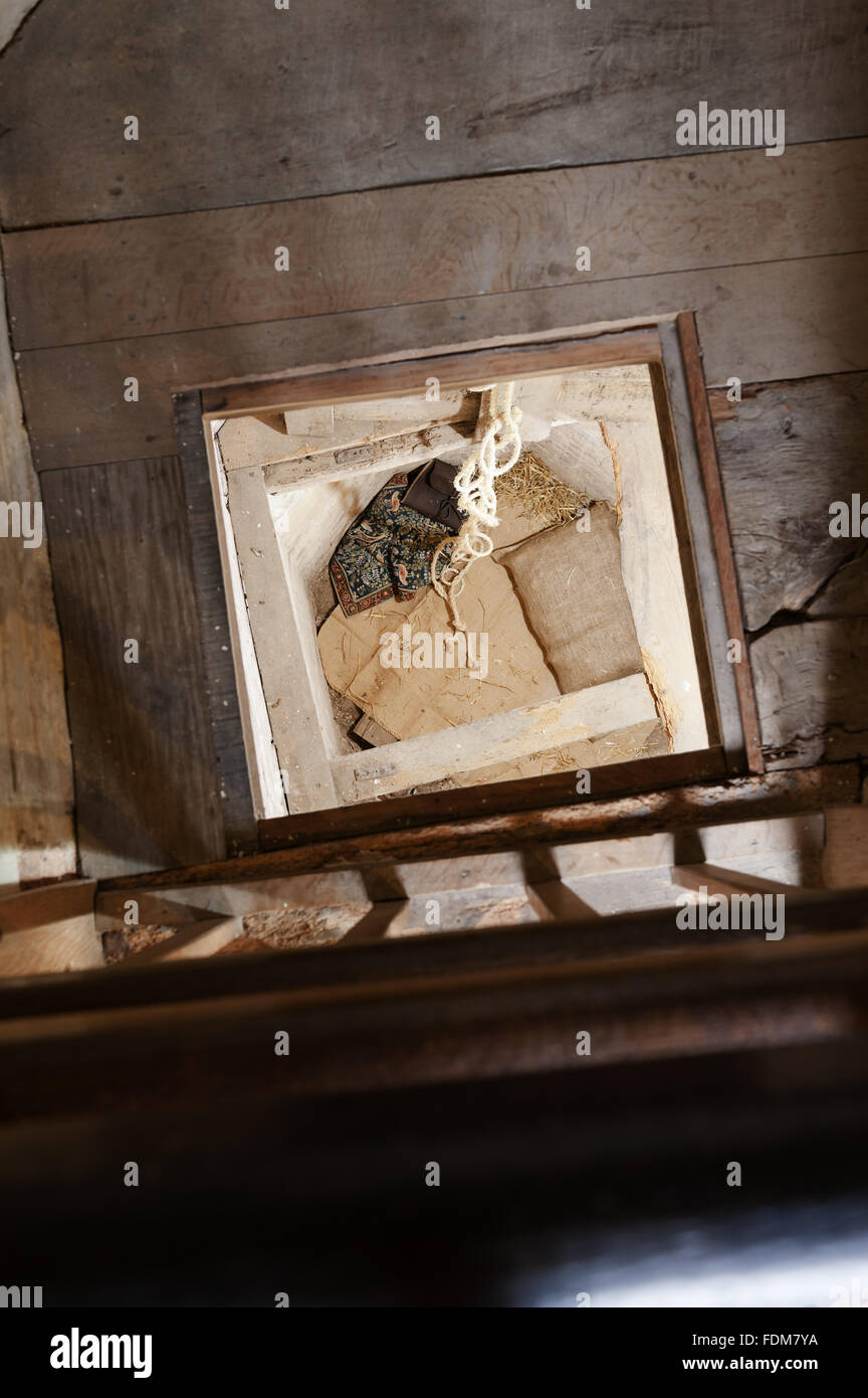 Looking down into the Priest's Hole in the Tower Room, from above at Coughton Court, Warwickshire. Stock Photo