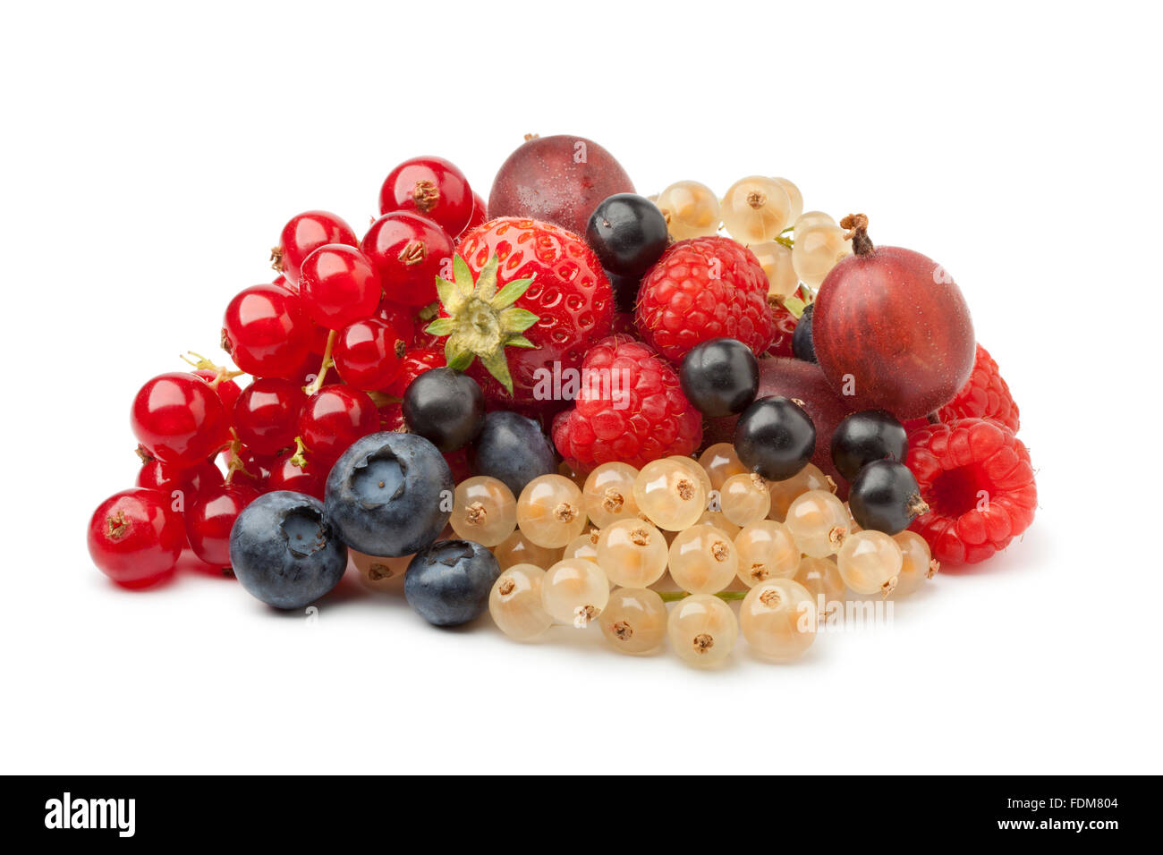 Variety of summer berries on white background Stock Photo