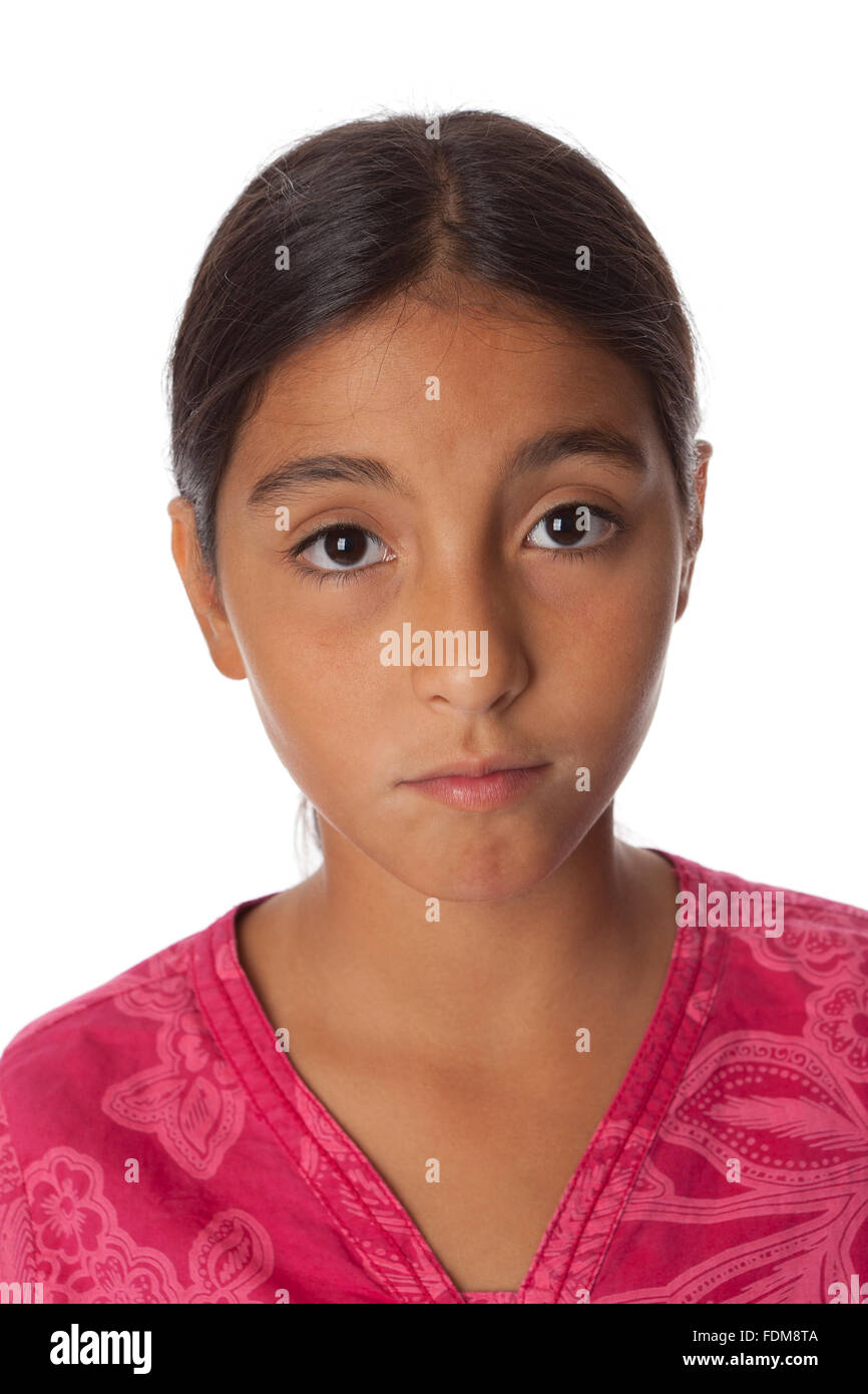 Young surprised teenage girl on white background Stock Photo