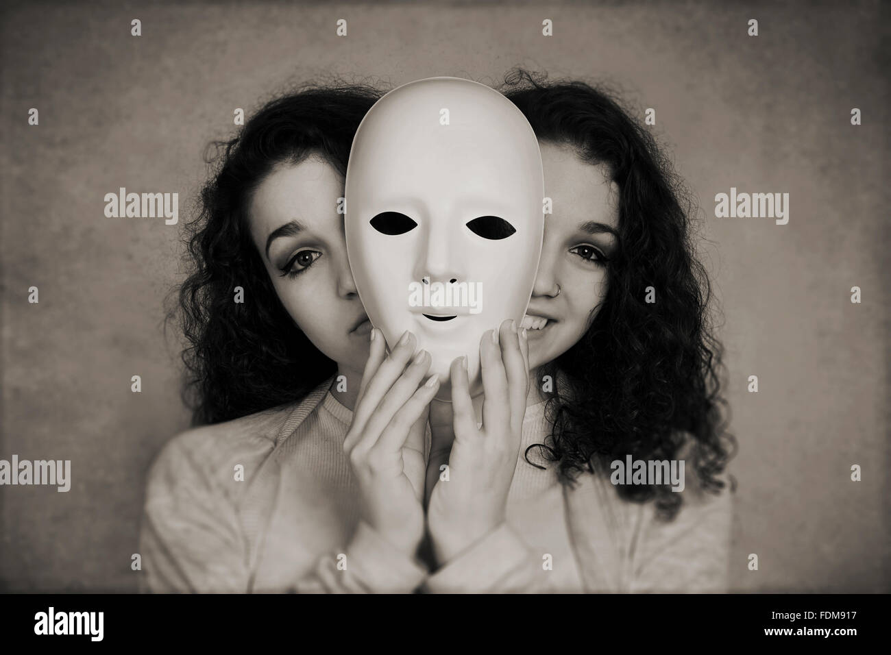 two-faced woman manic depression concept Stock Photo