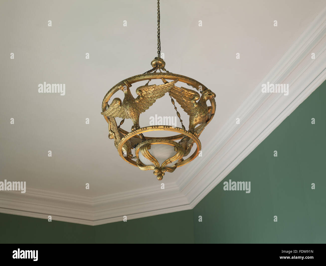 The electrolier light fitting in the Servery at Belton House, Lincolnshire. Stock Photo