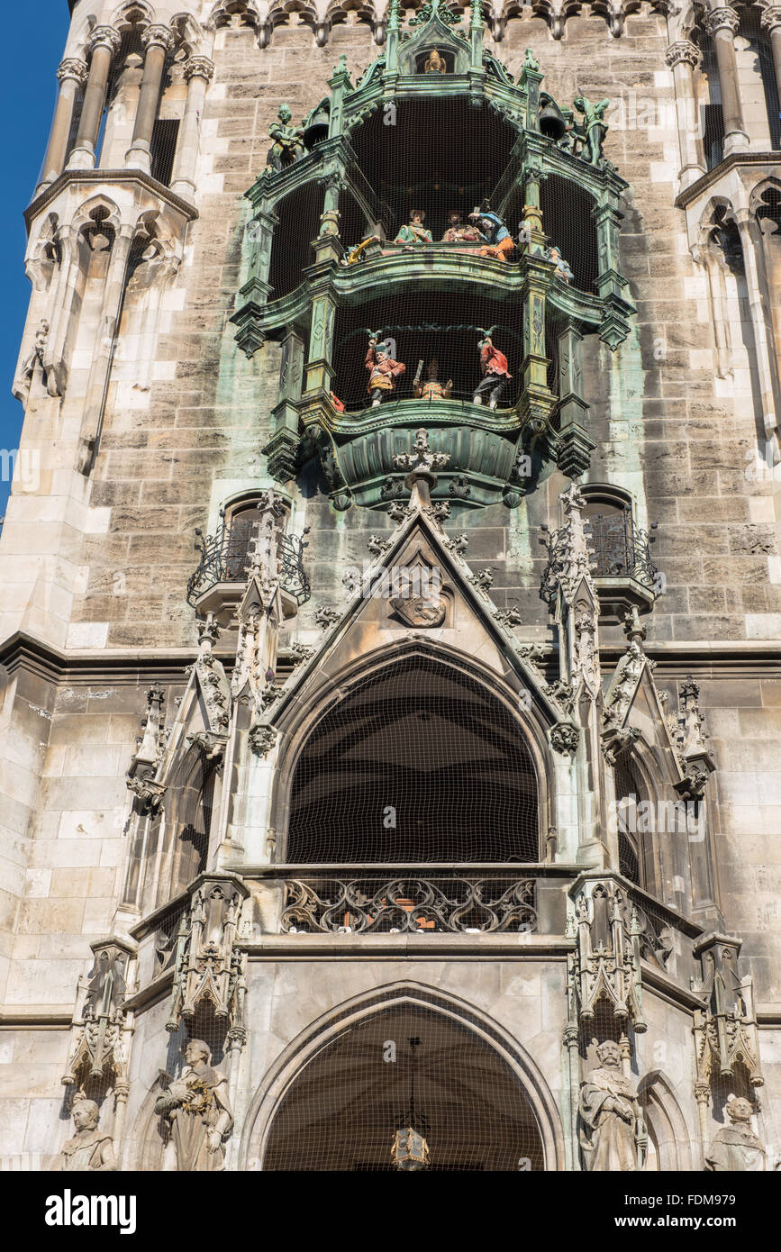 Glockenspiel in the facade of the Munich town hall Stock Photo
