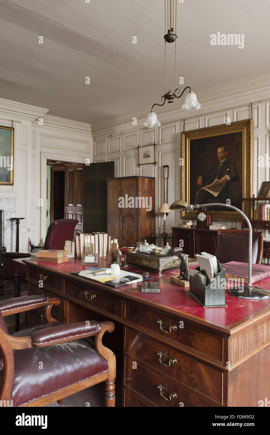 View across the desk in the Study at Dunham Massey, Cheshire. Stock Photo