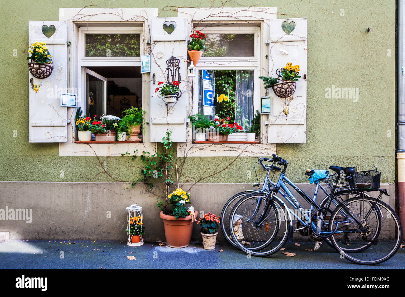 Student bicycles in the Altstadt quarter of the University town of Heidelberg. Stock Photo