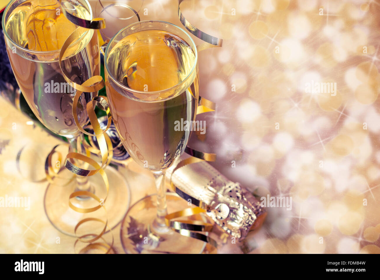 Flutes of champagne in holiday setting Stock Photo