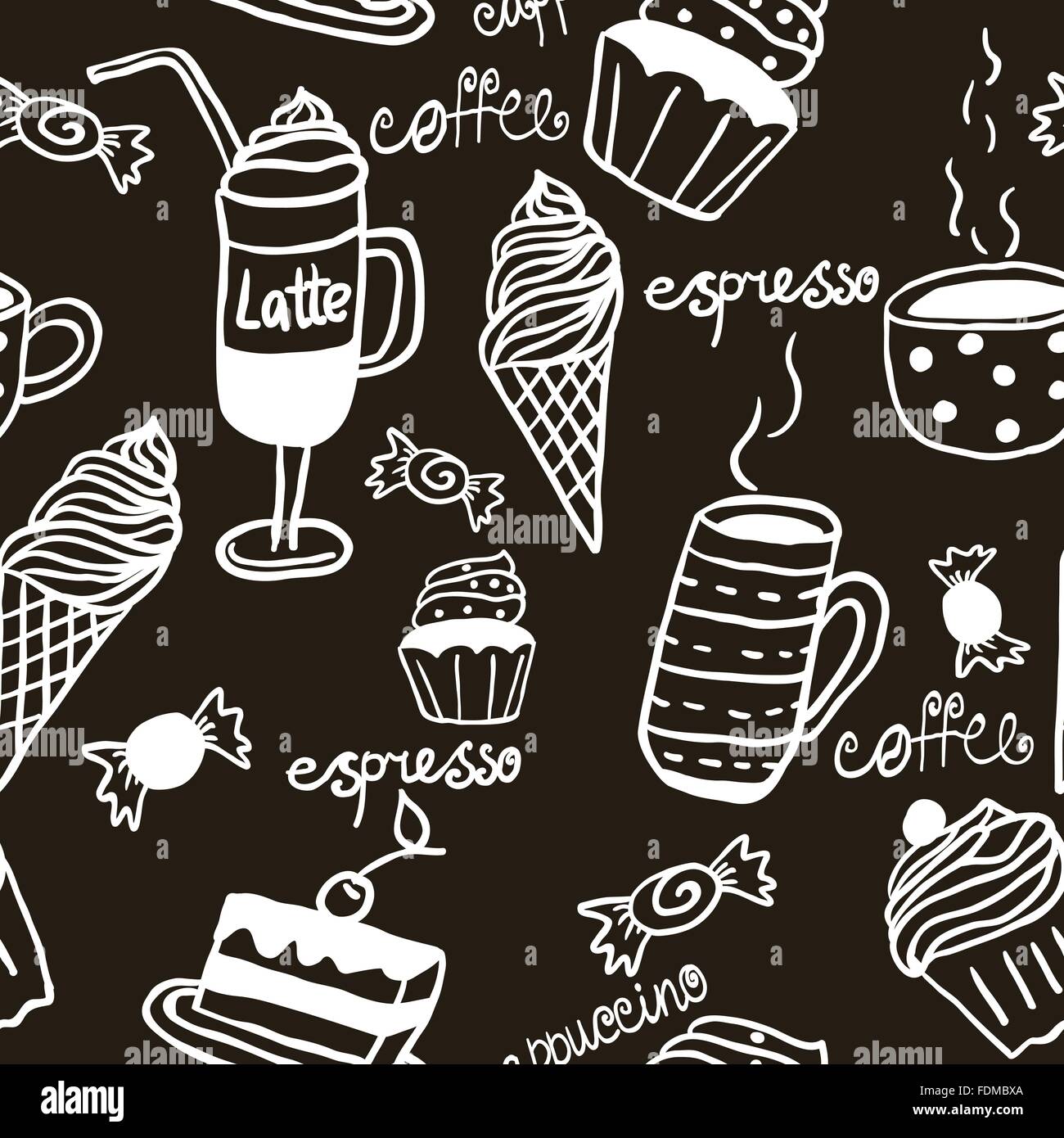 Sweet seamless pattern with drinks and sweets Stock Vector Image & Art ...
