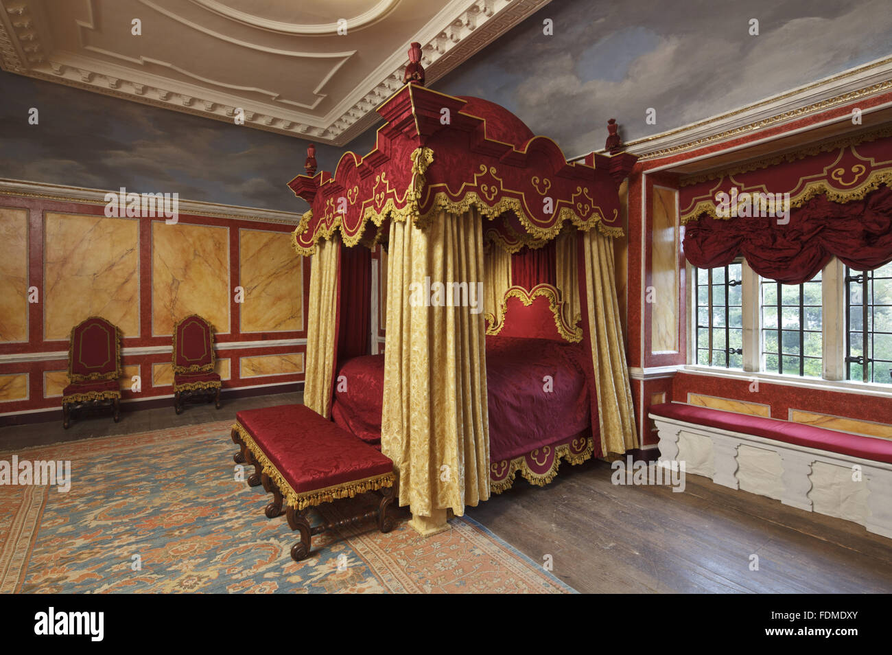 The Queen Anne Bedchamber at Avebury Manor, Wiltshire. Stock Photo