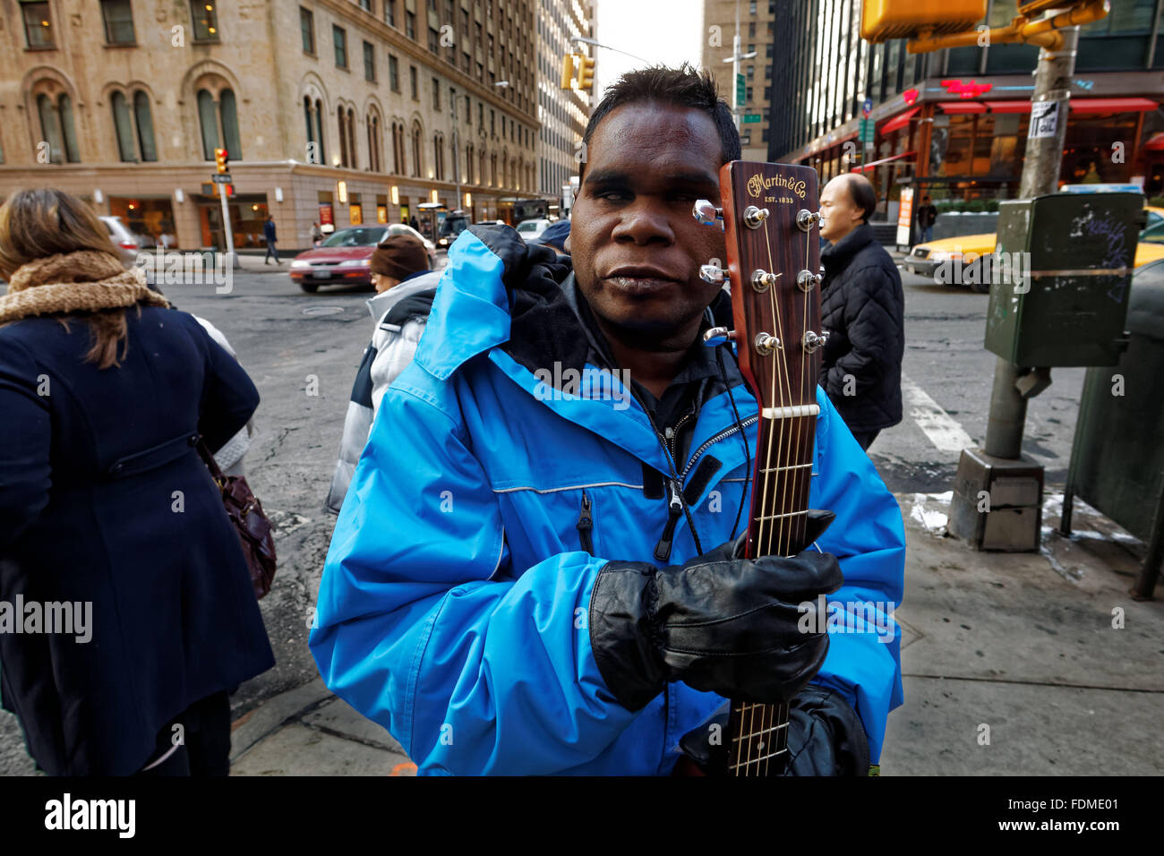 Australian Aboriginal blind singer and songwriter Geoffrey Gurrumul Yunupingu in New York City before a show. Stock Photo