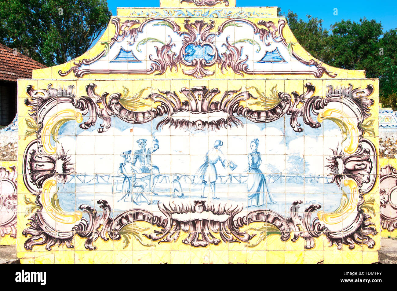 Azulejos of the tiled Canal, Royal Summer Palace of Queluz, Lisbon Coast, Portugal Stock Photo
