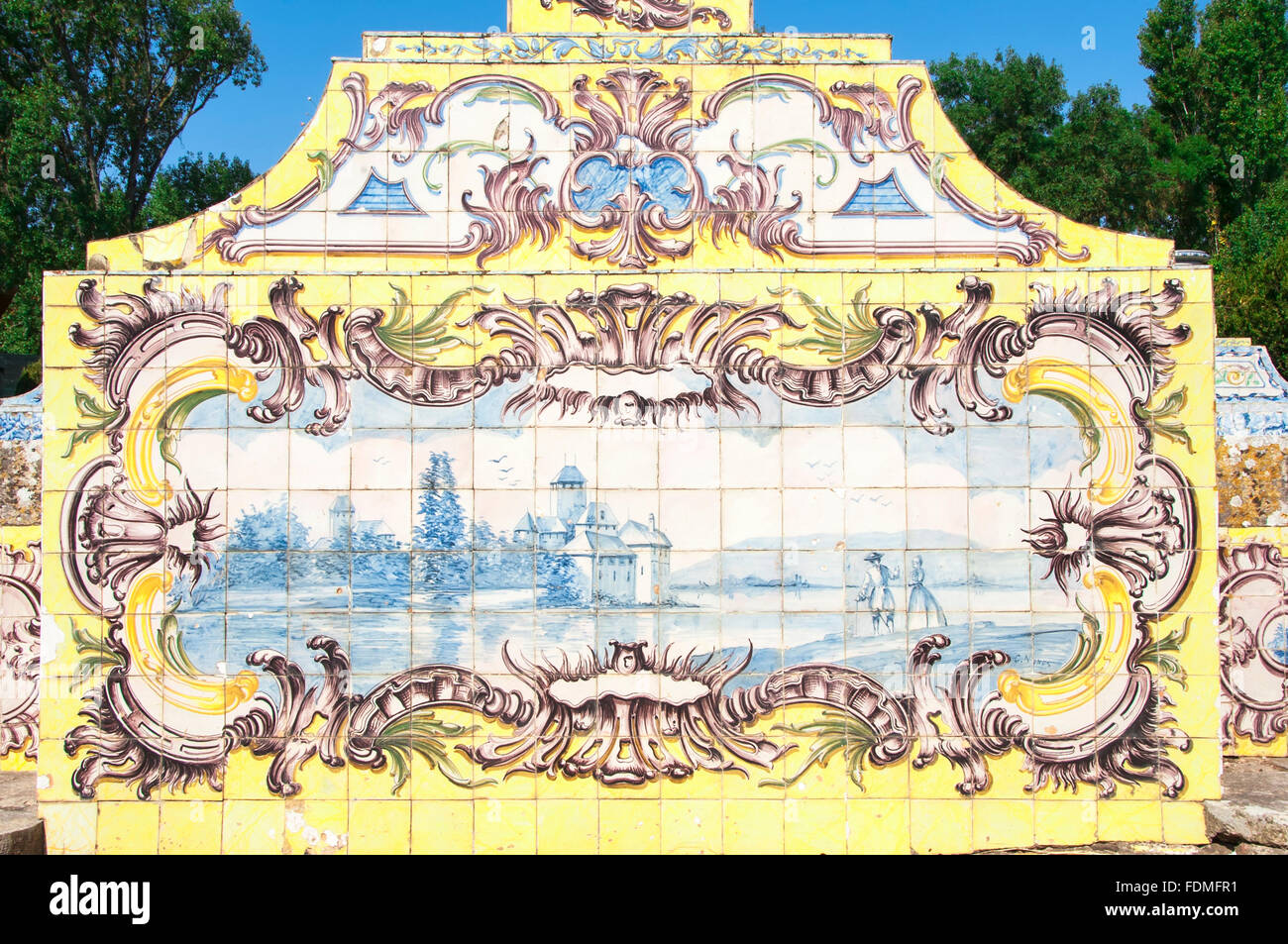 Azulejos of the tiled Canal, Royal Summer Palace of Queluz, Lisbon Coast, Portugal Stock Photo