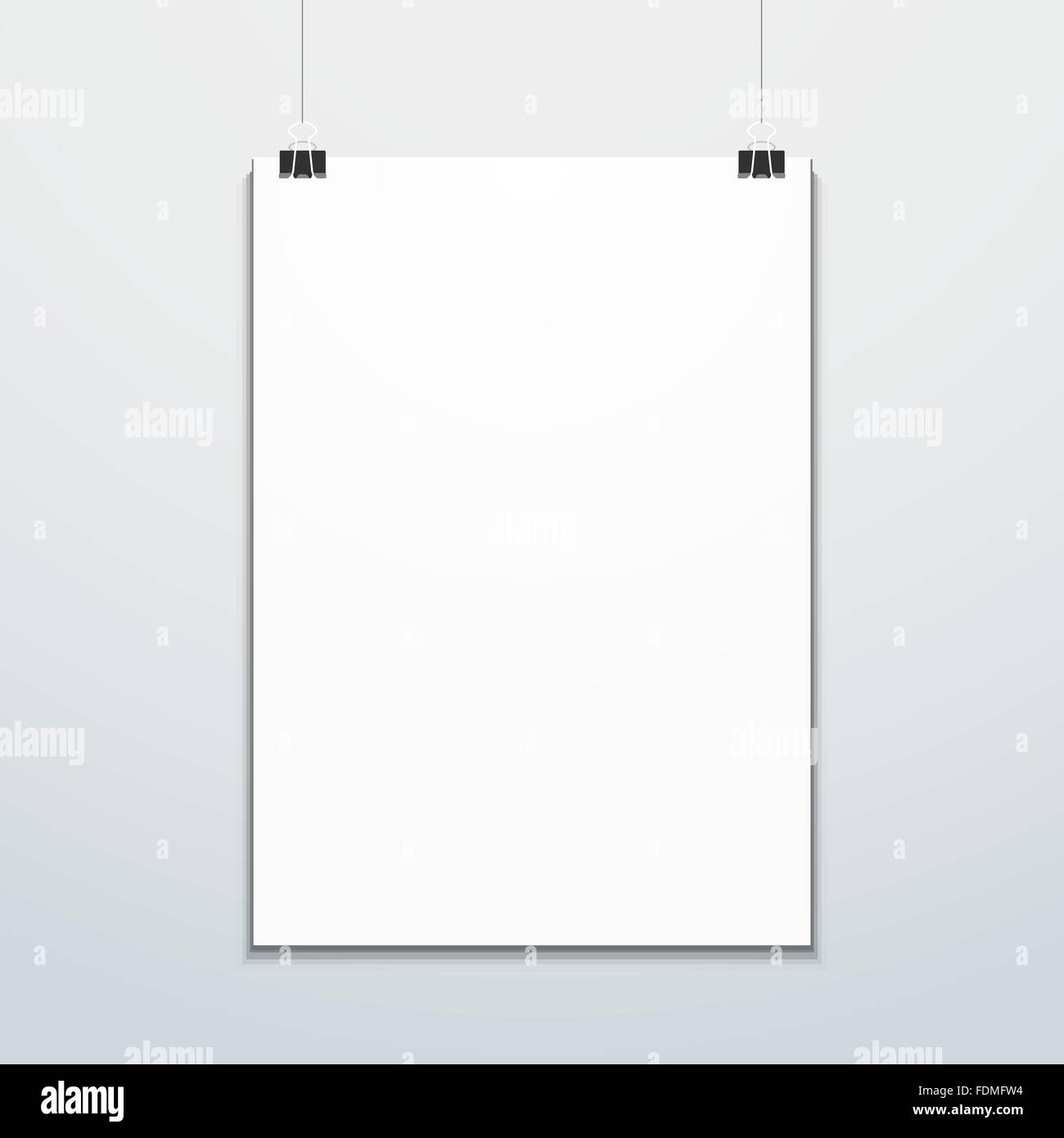 vector flat design vertical white empty poster suspended on office clamps mock up shadow isolated background Stock Vector