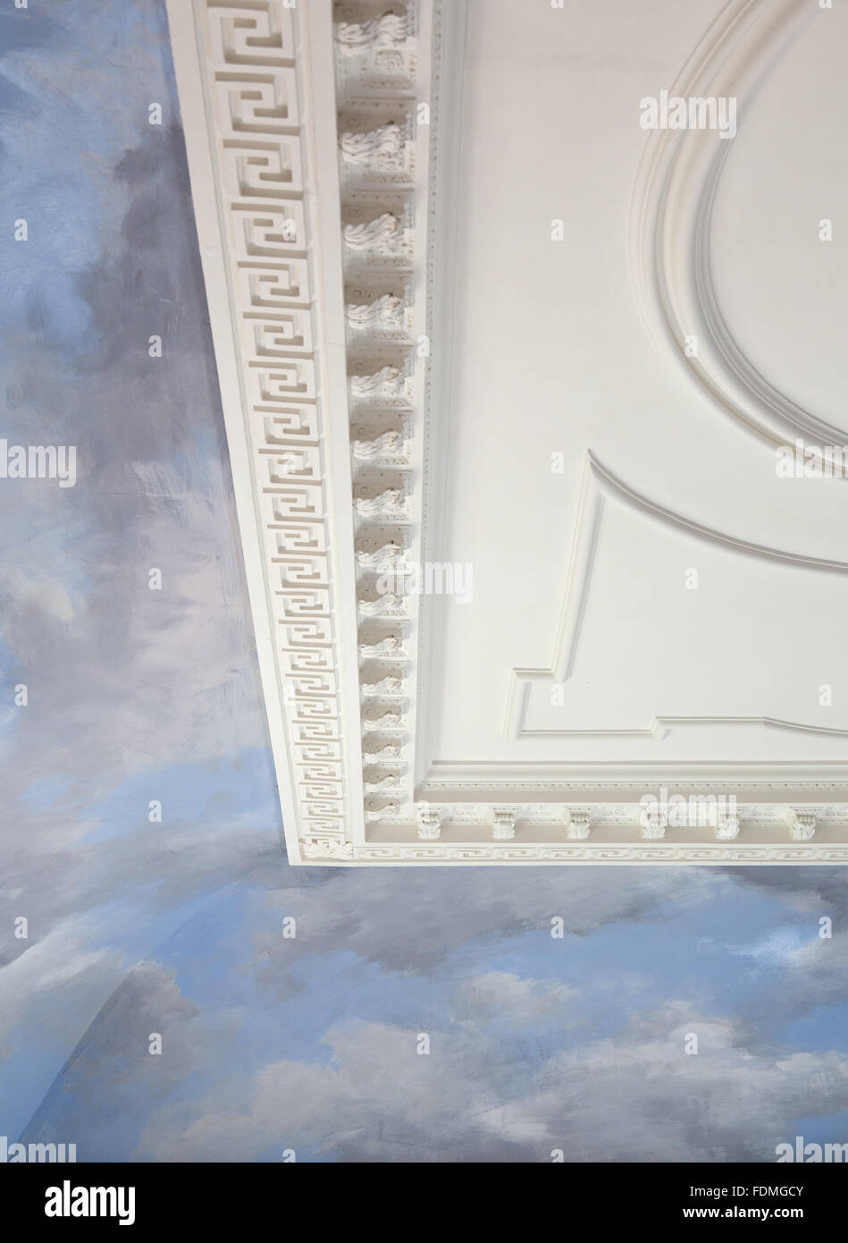 Plasterwork And Painting Of Blue Sky And Clouds On The
