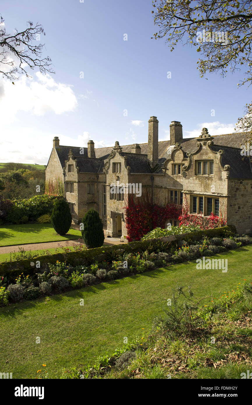 The east front of the manor house, dated c.1570, at Trerice, Cornwall. Stock Photo