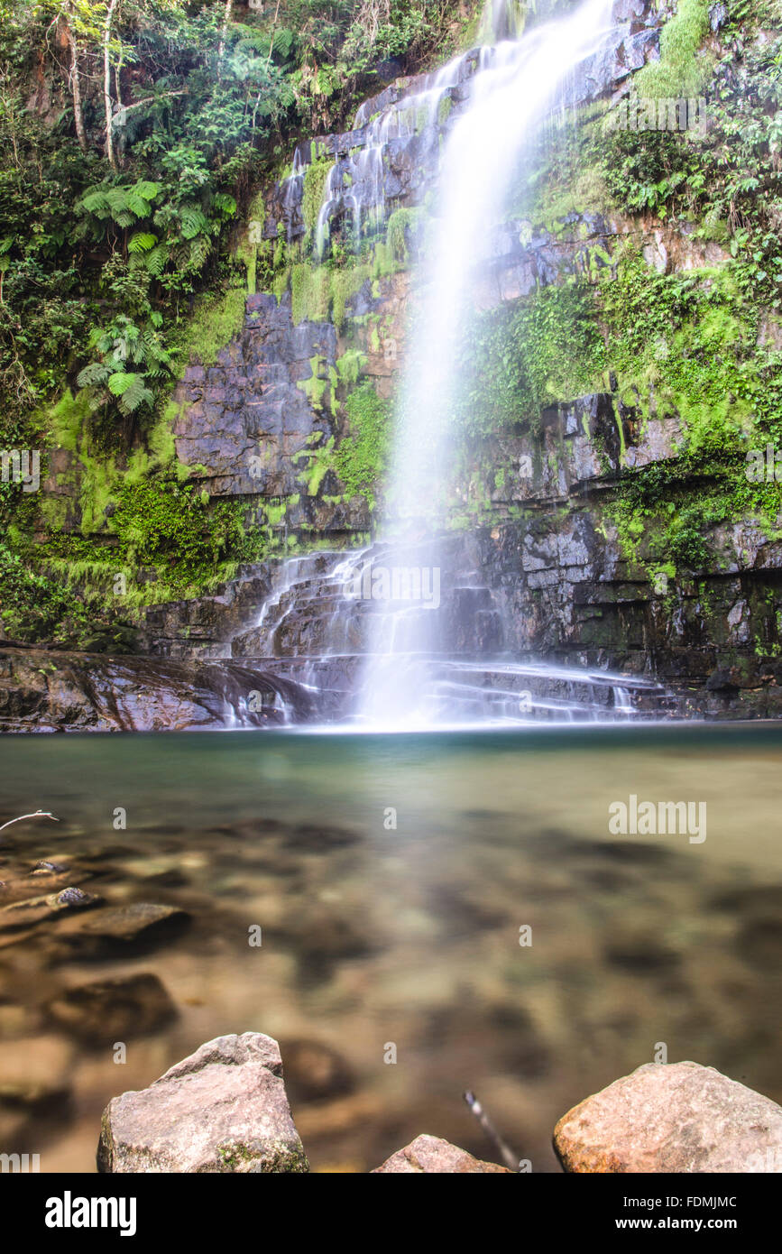 Waterfall in the Serra Azul State Park Stock Photo