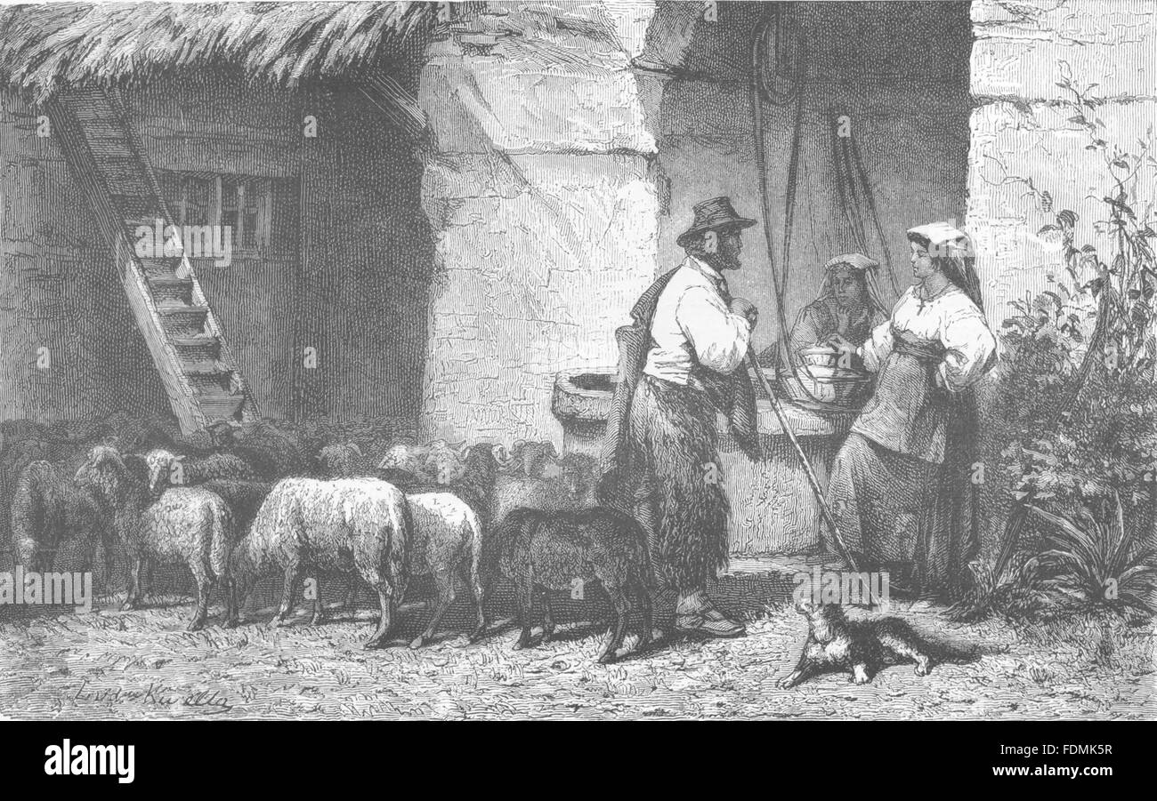 ROME: Roman Campagna: The Shepherd's return home, antique print 1877 Stock Photo