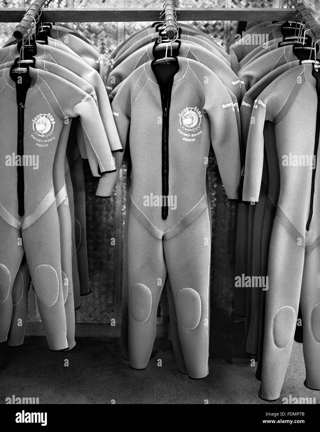 Wet suits hang at a dive store on Boracay, Philippines, South East Asia Stock Photo Alamy