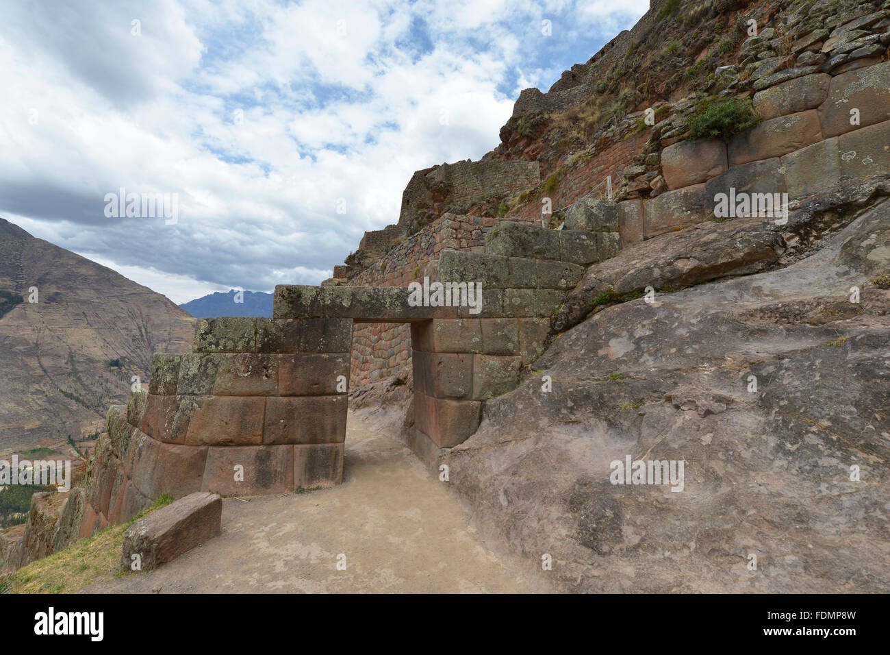 Inca's ruins in Pisac village, Sacred Valley of Incas, Peru Stock Photo